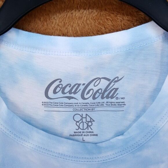 CHASER Mens Shirt Large Red Spotted Blue Smiley Face Coca Cola Coke Graphic Tee - Picture 2 of 7